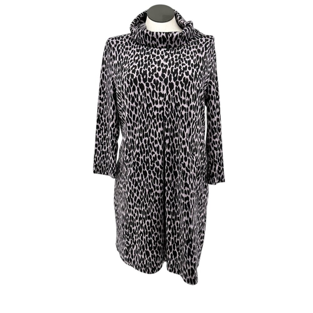 Tyler Böe Tunic Dress Womens XL Pink Background Black Leopard Spots Cowl Neck